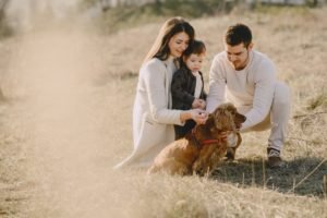 Stylish family walking on a spring field